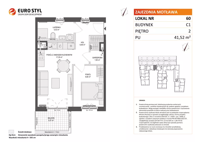 2 pokoje, mieszkanie 41,52 m², piętro 2, oferta nr C1/60, Zajezdnia Motława - bud C1, Gdańsk, Śródmieście, Dolne Miasto, ul. Kurza