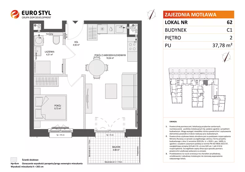 2 pokoje, mieszkanie 37,78 m², piętro 2, oferta nr C1/62, Zajezdnia Motława - bud C1, Gdańsk, Śródmieście, Dolne Miasto, ul. Kurza
