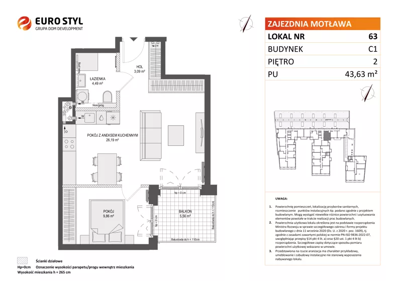 2 pokoje, mieszkanie 43,63 m², piętro 2, oferta nr C1/63, Zajezdnia Motława - bud C1, Gdańsk, Śródmieście, Dolne Miasto, ul. Kurza