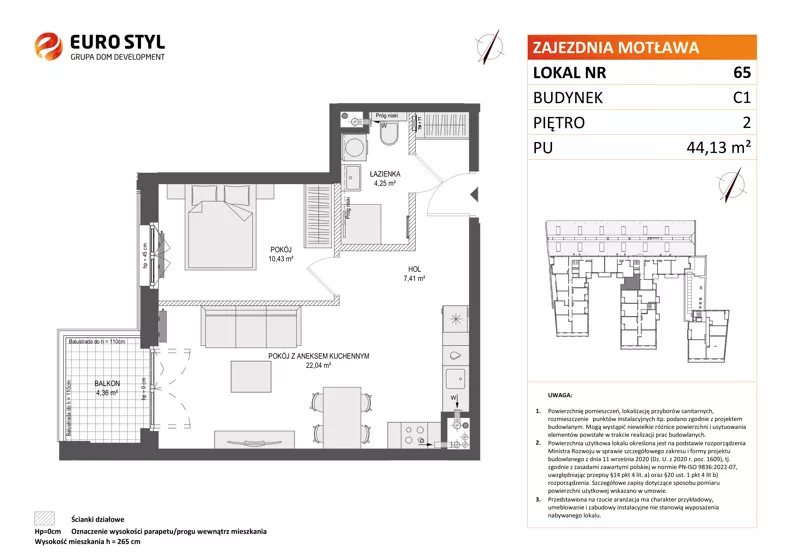 2 pokoje, mieszkanie 44,13 m², piętro 2, oferta nr C1/65, Zajezdnia Motława - bud C1, Gdańsk, Śródmieście, Dolne Miasto, ul. Kurza