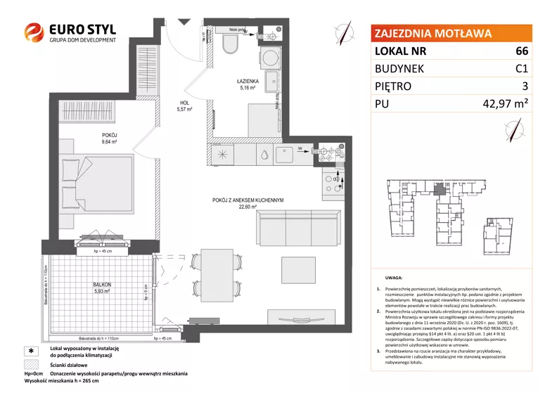 2 pokoje, mieszkanie 42,97 m², piętro 3, oferta nr C1/66, Zajezdnia Motława - bud C1, Gdańsk, Śródmieście, Dolne Miasto, ul. Kurza