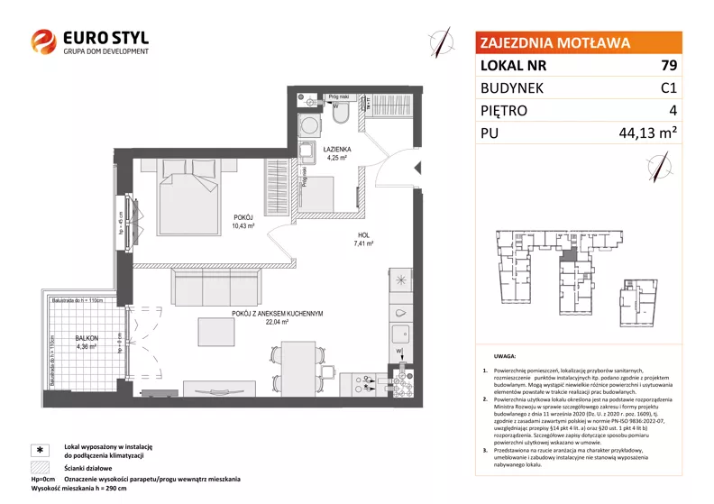 2 pokoje, mieszkanie 44,13 m², piętro 4, oferta nr C1/79, Zajezdnia Motława - bud C1, Gdańsk, Śródmieście, Dolne Miasto, ul. Kurza