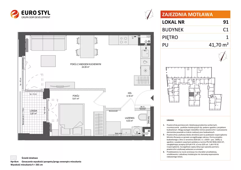 2 pokoje, mieszkanie 41,70 m², piętro 1, oferta nr C1/91, Zajezdnia Motława - bud C1, Gdańsk, Śródmieście, Dolne Miasto, ul. Kurza