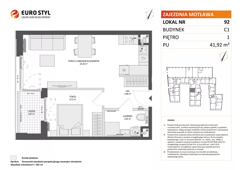 2 pokoje, mieszkanie 41,92 m², piętro 1, oferta nr C1/92, Zajezdnia Motława - bud C1, Gdańsk, Śródmieście, Dolne Miasto, ul. Kurza