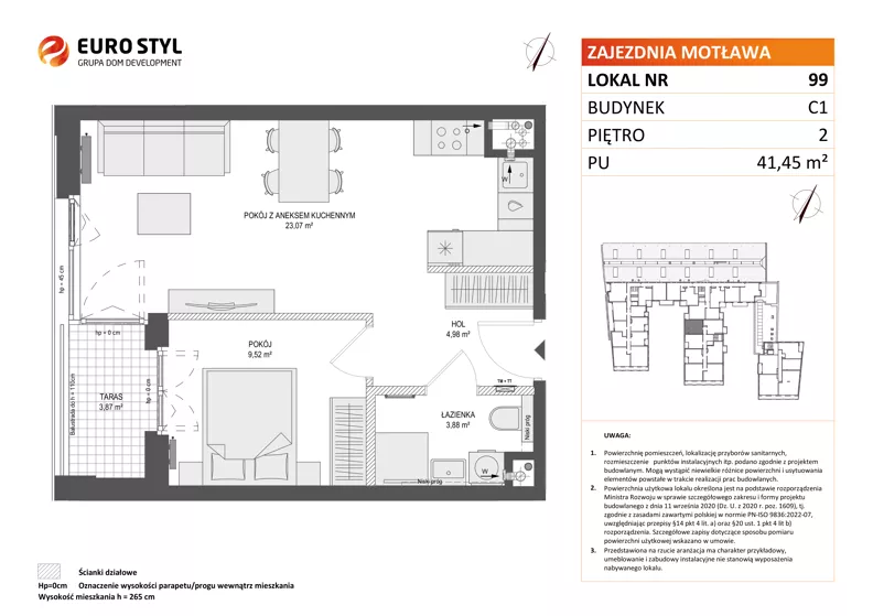 2 pokoje, mieszkanie 41,45 m², piętro 2, oferta nr C1/99, Zajezdnia Motława - bud C1, Gdańsk, Śródmieście, Dolne Miasto, ul. Kurza