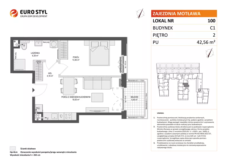 2 pokoje, mieszkanie 42,56 m², piętro 2, oferta nr C1/100, Zajezdnia Motława - bud C1, Gdańsk, Śródmieście, Dolne Miasto, ul. Kurza