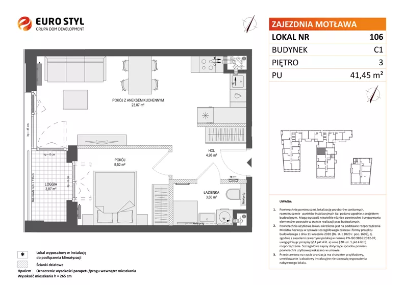 2 pokoje, mieszkanie 41,45 m², piętro 3, oferta nr C1/106, Zajezdnia Motława - bud C1, Gdańsk, Śródmieście, Dolne Miasto, ul. Kurza
