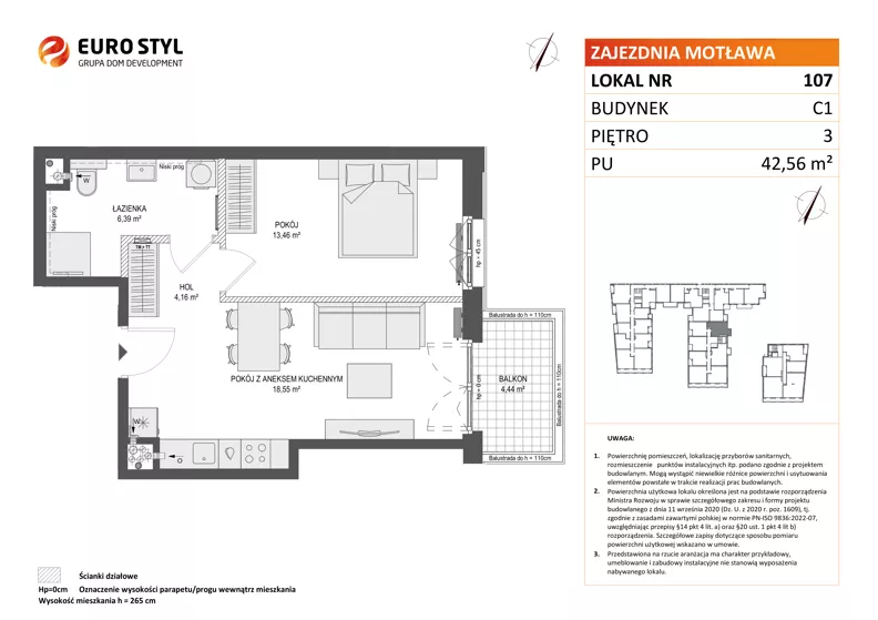 2 pokoje, mieszkanie 42,56 m², piętro 3, oferta nr C1/107, Zajezdnia Motława - bud C1, Gdańsk, Śródmieście, Dolne Miasto, ul. Kurza