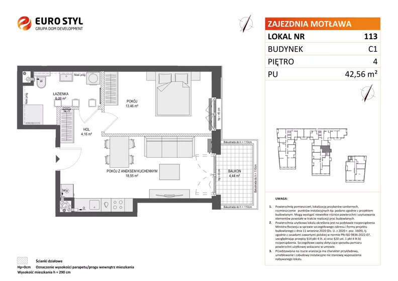 2 pokoje, mieszkanie 42,56 m², piętro 4, oferta nr C1/113, Zajezdnia Motława - bud C1, Gdańsk, Śródmieście, Dolne Miasto, ul. Kurza