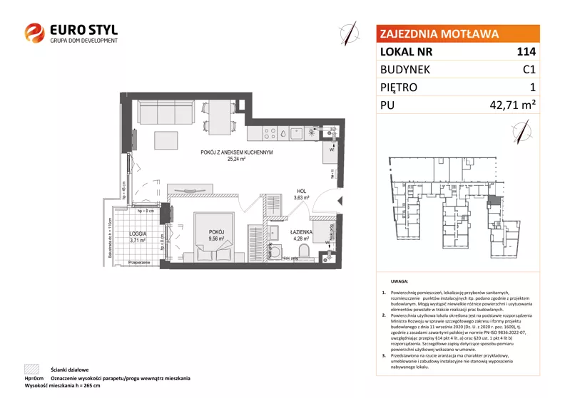 2 pokoje, mieszkanie 42,71 m², piętro 1, oferta nr C1/114, Zajezdnia Motława - bud C1, Gdańsk, Śródmieście, Dolne Miasto, ul. Kurza