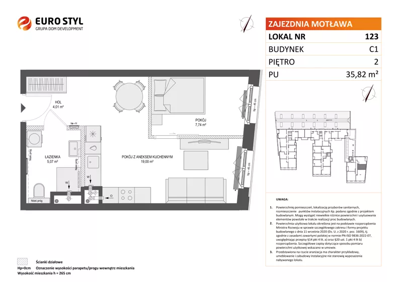 2 pokoje, mieszkanie 35,82 m², piętro 2, oferta nr C1/123, Zajezdnia Motława - bud C1, Gdańsk, Śródmieście, Dolne Miasto, ul. Kurza