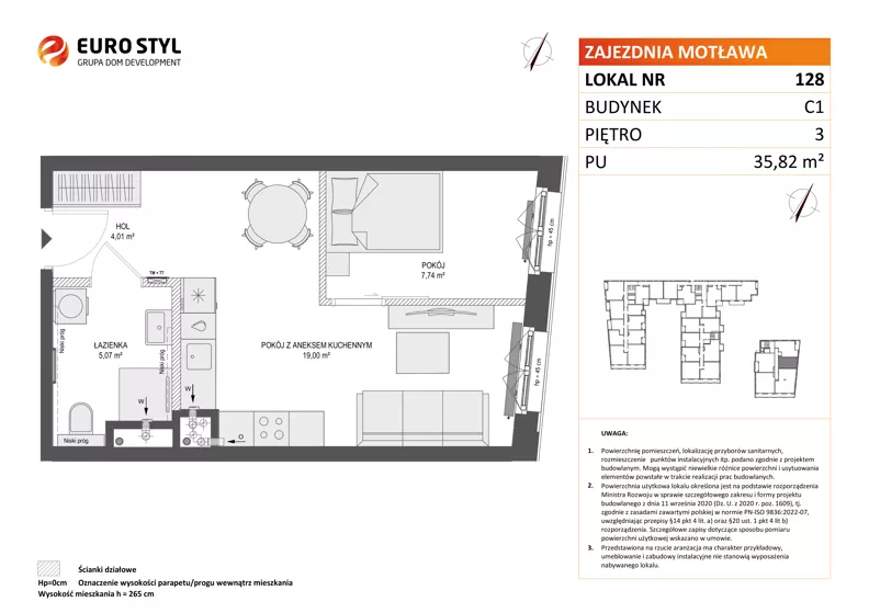 2 pokoje, mieszkanie 35,82 m², piętro 3, oferta nr C1/128, Zajezdnia Motława - bud C1, Gdańsk, Śródmieście, Dolne Miasto, ul. Kurza