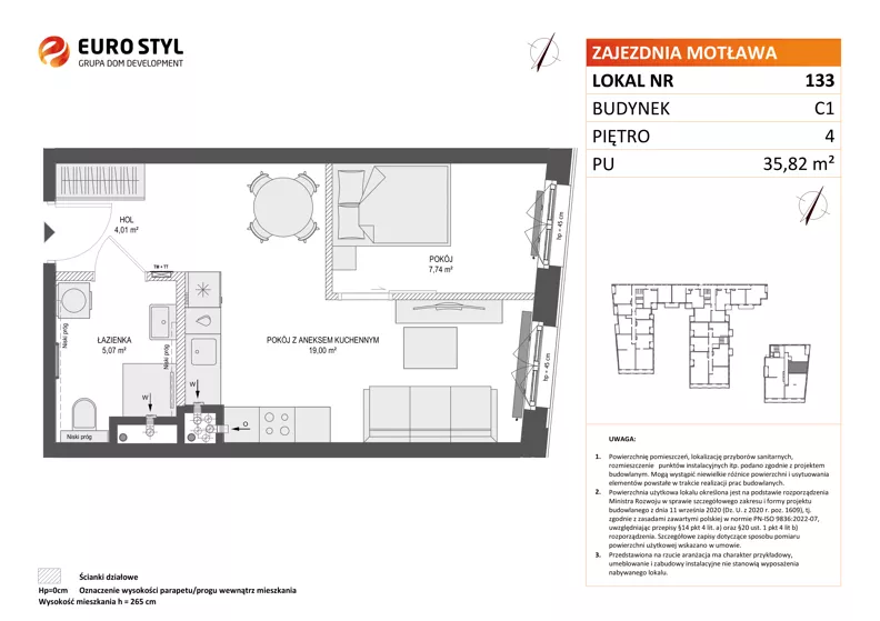 2 pokoje, mieszkanie 35,82 m², piętro 4, oferta nr C1/133, Zajezdnia Motława - bud C1, Gdańsk, Śródmieście, Dolne Miasto, ul. Kurza