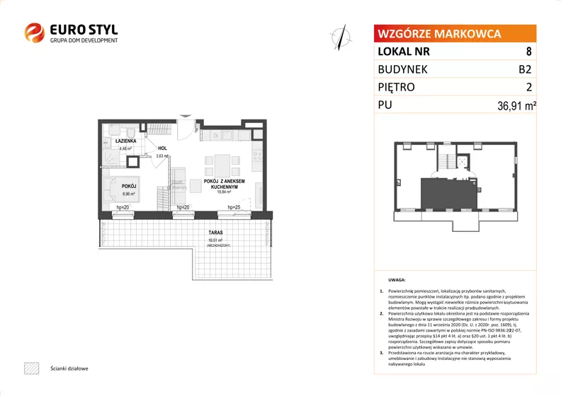 2 pokoje, mieszkanie 36,91 m², piętro 2, oferta nr B2/8, Wzgórze Markowca, Rumia, Zagórze, ul. Markowców