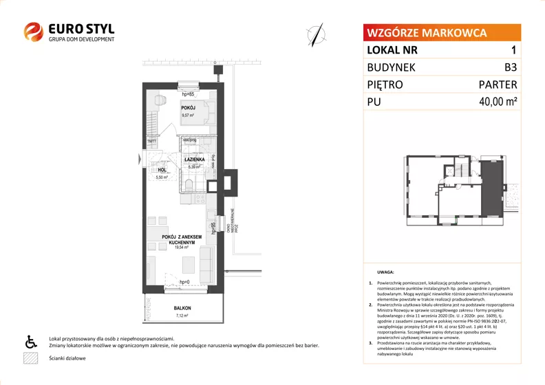 2 pokoje, mieszkanie 40,00 m², parter, oferta nr B3/1, Wzgórze Markowca, Rumia, Zagórze, ul. Markowców
