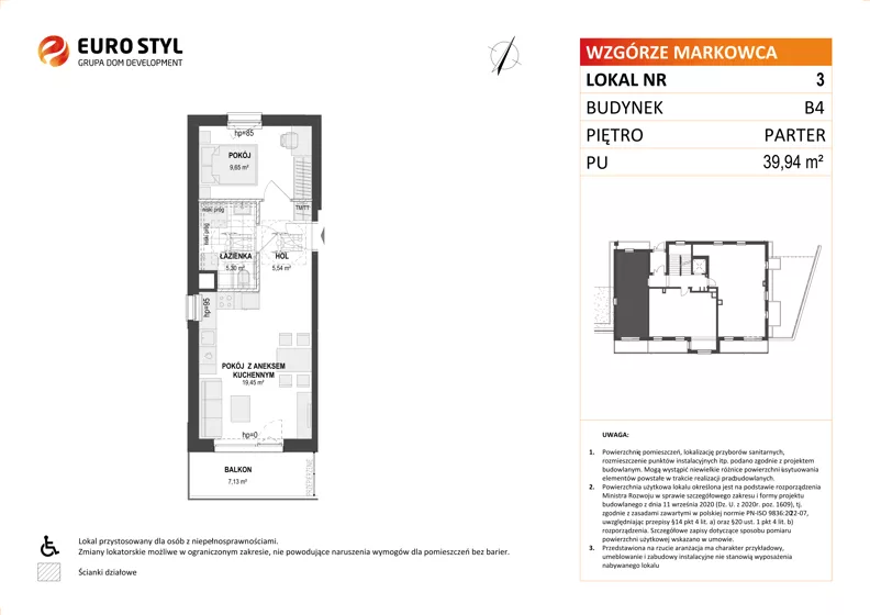 2 pokoje, mieszkanie 39,94 m², parter, oferta nr B4/3, Wzgórze Markowca, Rumia, Zagórze, ul. Markowców