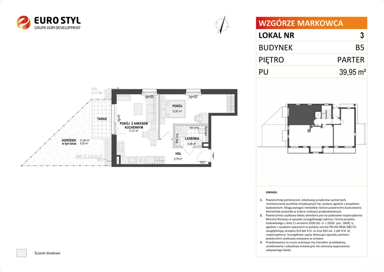 2 pokoje, mieszkanie 39,95 m², parter, oferta nr B5/3, Wzgórze Markowca, Rumia, Zagórze, ul. Markowców