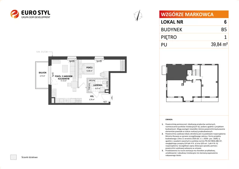 2 pokoje, mieszkanie 39,84 m², piętro 1, oferta nr B5/6, Wzgórze Markowca, Rumia, Zagórze, ul. Markowców