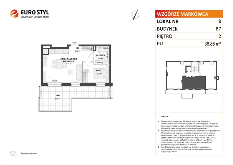 2 pokoje, mieszkanie 36,86 m², piętro 2, oferta nr B7/8, Wzgórze Markowca, Rumia, Zagórze, ul. Markowców