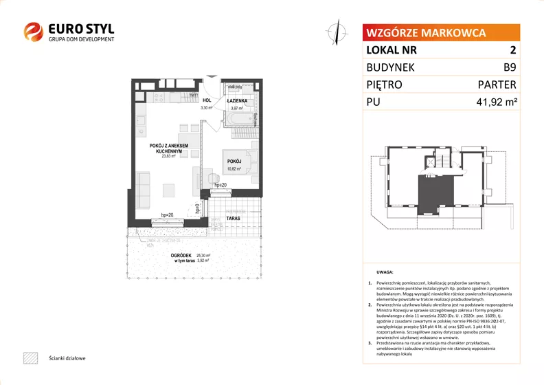 2 pokoje, mieszkanie 41,92 m², parter, oferta nr B9/2, Wzgórze Markowca, Rumia, Zagórze, ul. Markowców