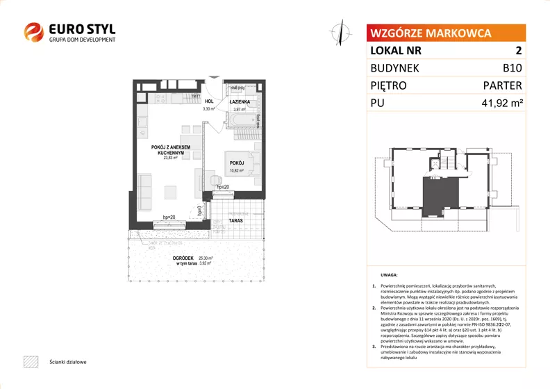 2 pokoje, mieszkanie 41,92 m², parter, oferta nr B10/2, Wzgórze Markowca, Rumia, Zagórze, ul. Markowców