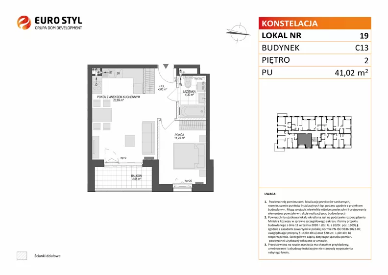 2 pokoje, mieszkanie 41,02 m², piętro 2, oferta nr C13/19, Konstelacja - etap V, Gdynia, Pogórze, ul. Paderewskiego