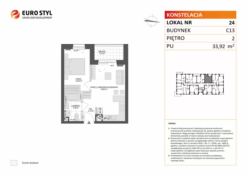 2 pokoje, mieszkanie 33,92 m², piętro 2, oferta nr C13/24, Konstelacja - etap V, Gdynia, Pogórze, ul. Paderewskiego