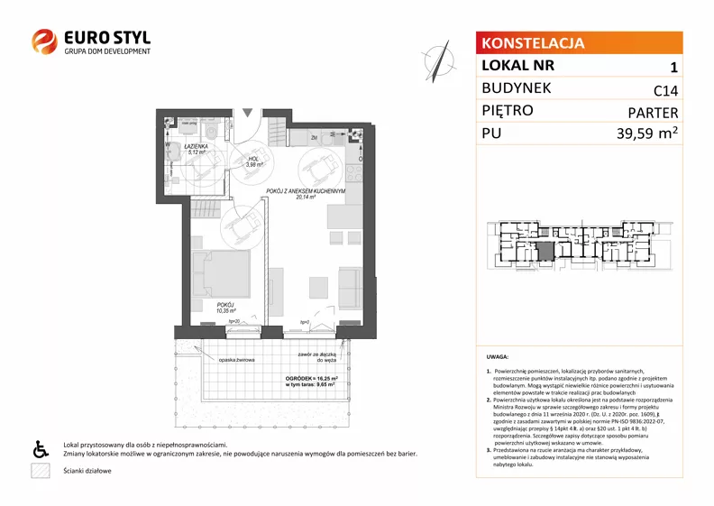 2 pokoje, mieszkanie 39,59 m², parter, oferta nr C14/1, Konstelacja - etap V, Gdynia, Pogórze, ul. Paderewskiego