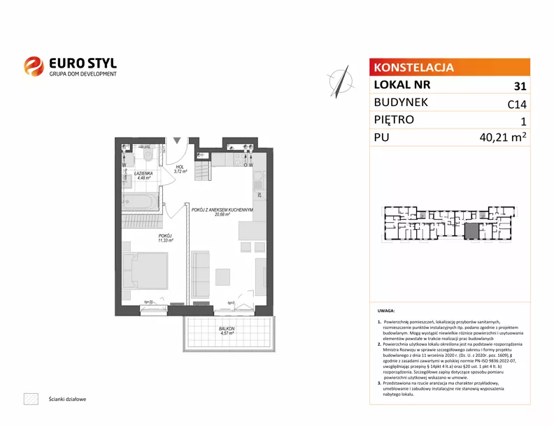 2 pokoje, mieszkanie 40,21 m², piętro 1, oferta nr C14/31, Konstelacja - etap V, Gdynia, Pogórze, ul. Paderewskiego