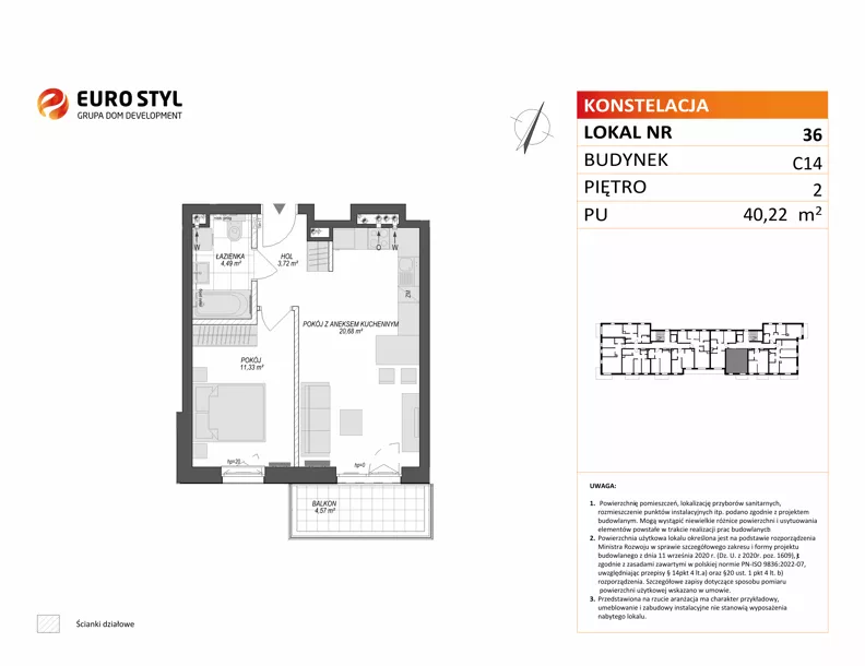2 pokoje, mieszkanie 40,22 m², piętro 2, oferta nr C14/36, Konstelacja - etap V, Gdynia, Pogórze, ul. Paderewskiego