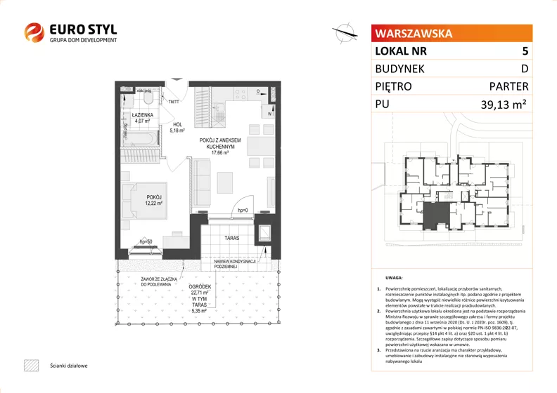 2 pokoje, mieszkanie 39,13 m², parter, oferta nr D/5, Osiedle Warszawska - etap II, Gdańsk, Ujeścisko-Łostowice, Ujeścisko, ul. Warszawska