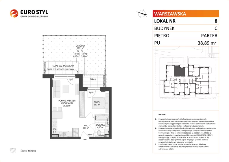 2 pokoje, mieszkanie 38,89 m², parter, oferta nr C/8, Osiedle Warszawska - etap II, Gdańsk, Ujeścisko-Łostowice, Ujeścisko, ul. Warszawska