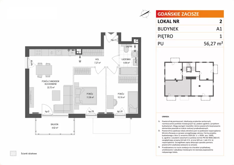 3 pokoje, mieszkanie 56,27 m², piętro 1, oferta nr A1/2, Gdańskie Zacisze, Gdańsk, Kokoszki, ul. Bysewska