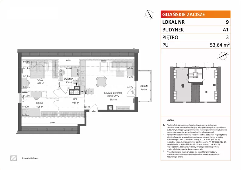 3 pokoje, mieszkanie 53,64 m², piętro 3, oferta nr A1/9, Gdańskie Zacisze, Gdańsk, Kokoszki, ul. Bysewska