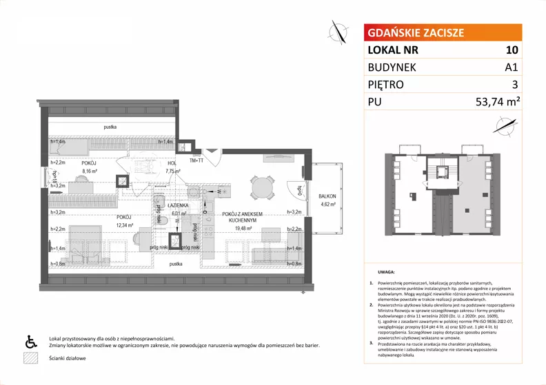 3 pokoje, mieszkanie 53,74 m², piętro 3, oferta nr A1/10, Gdańskie Zacisze, Gdańsk, Kokoszki, ul. Bysewska