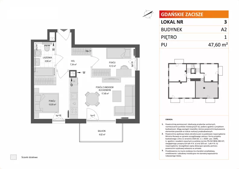 3 pokoje, mieszkanie 47,60 m², piętro 1, oferta nr A2/3, Gdańskie Zacisze, Gdańsk, Kokoszki, ul. Bysewska