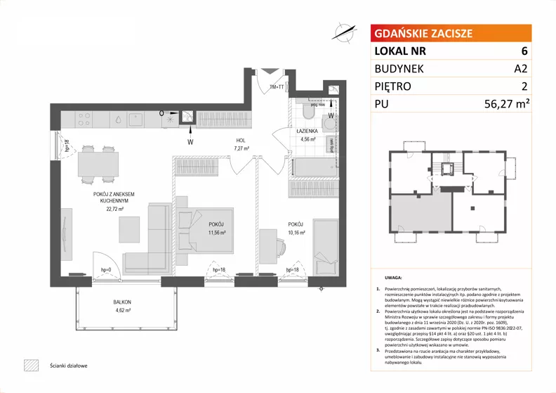 3 pokoje, mieszkanie 56,27 m², piętro 2, oferta nr A2/6, Gdańskie Zacisze, Gdańsk, Kokoszki, ul. Bysewska