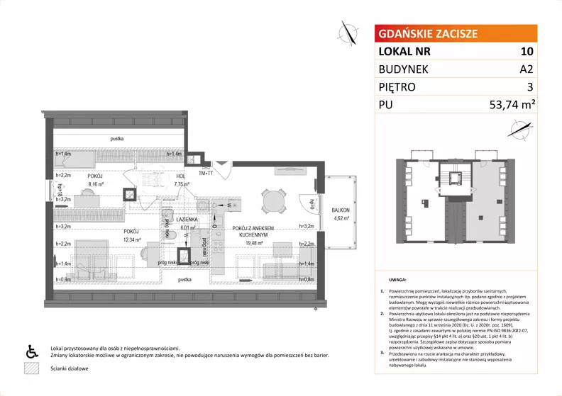 3 pokoje, mieszkanie 53,74 m², piętro 3, oferta nr A2/10, Gdańskie Zacisze, Gdańsk, Kokoszki, ul. Bysewska