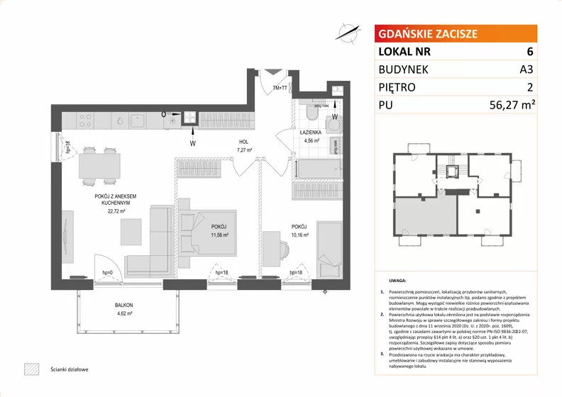 3 pokoje, mieszkanie 56,27 m², piętro 2, oferta nr A3/6, Gdańskie Zacisze, Gdańsk, Kokoszki, ul. Bysewska