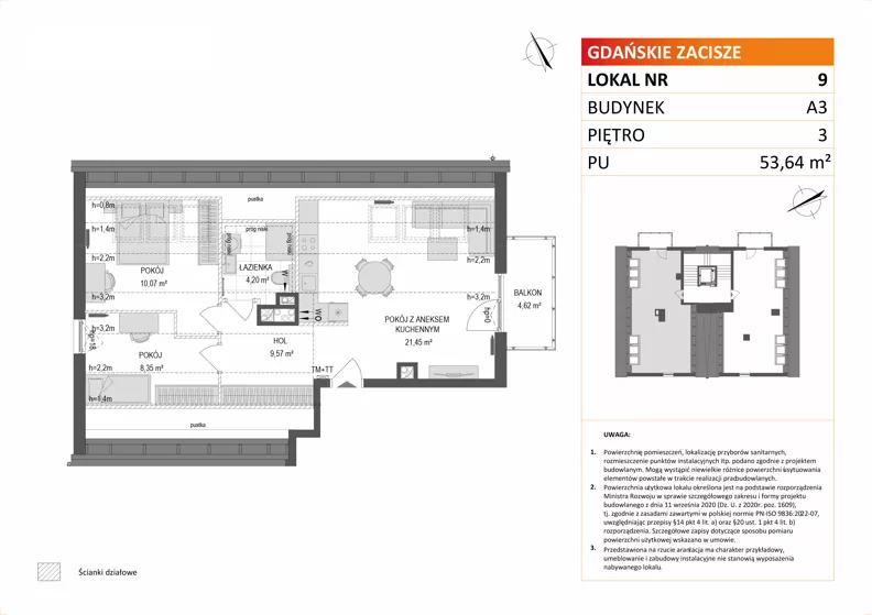 3 pokoje, mieszkanie 53,64 m², piętro 3, oferta nr A3/9, Gdańskie Zacisze, Gdańsk, Kokoszki, ul. Bysewska
