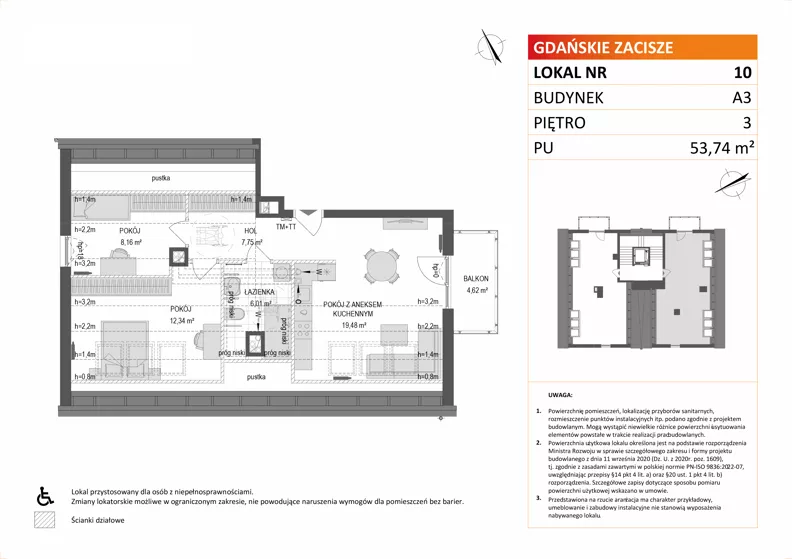 3 pokoje, mieszkanie 53,74 m², piętro 3, oferta nr A3/10, Gdańskie Zacisze, Gdańsk, Kokoszki, ul. Bysewska