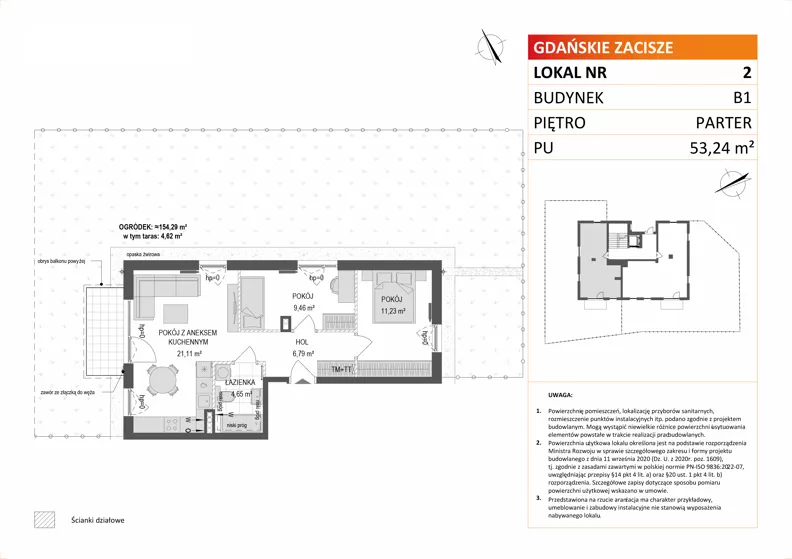 3 pokoje, mieszkanie 53,24 m², parter, oferta nr B1/2, Gdańskie Zacisze, Gdańsk, Kokoszki, ul. Bysewska