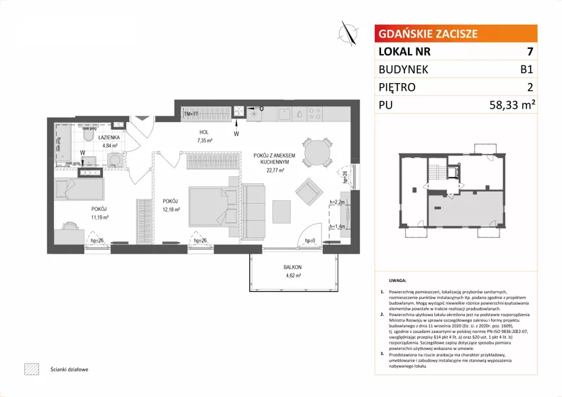 3 pokoje, mieszkanie 58,33 m², piętro 2, oferta nr B1/7, Gdańskie Zacisze, Gdańsk, Kokoszki, ul. Bysewska