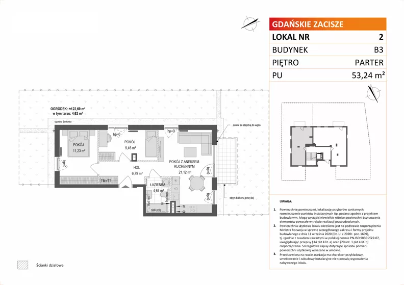 3 pokoje, mieszkanie 53,24 m², parter, oferta nr B3/2, Gdańskie Zacisze, Gdańsk, Kokoszki, ul. Bysewska
