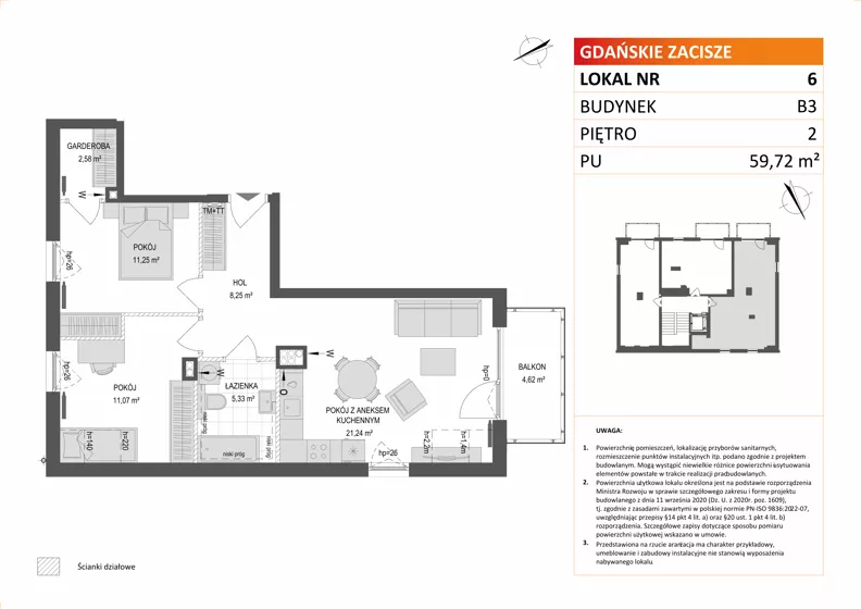 3 pokoje, mieszkanie 59,72 m², piętro 2, oferta nr B3/6, Gdańskie Zacisze, Gdańsk, Kokoszki, ul. Bysewska