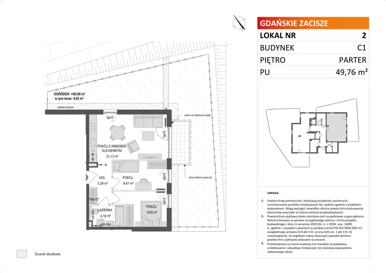 3 pokoje, mieszkanie 49,76 m², parter, oferta nr C1/2, Gdańskie Zacisze, Gdańsk, Kokoszki, ul. Bysewska
