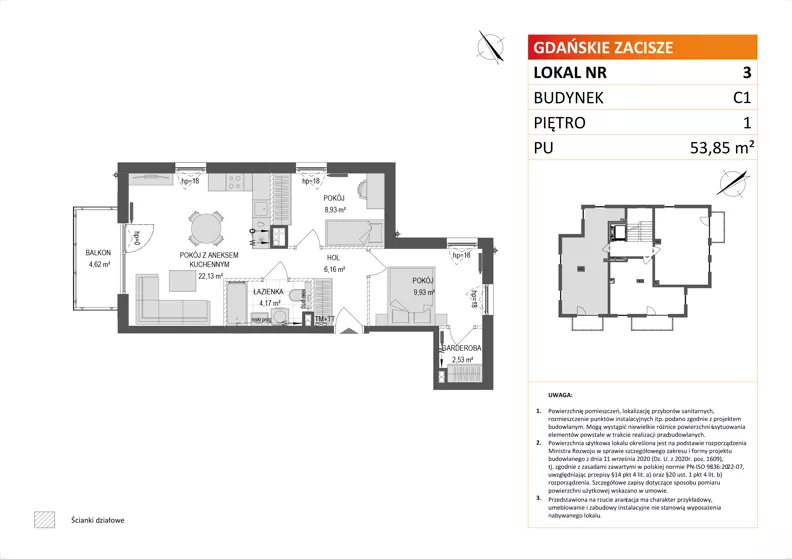 3 pokoje, mieszkanie 53,85 m², piętro 1, oferta nr C1/3, Gdańskie Zacisze, Gdańsk, Kokoszki, ul. Bysewska