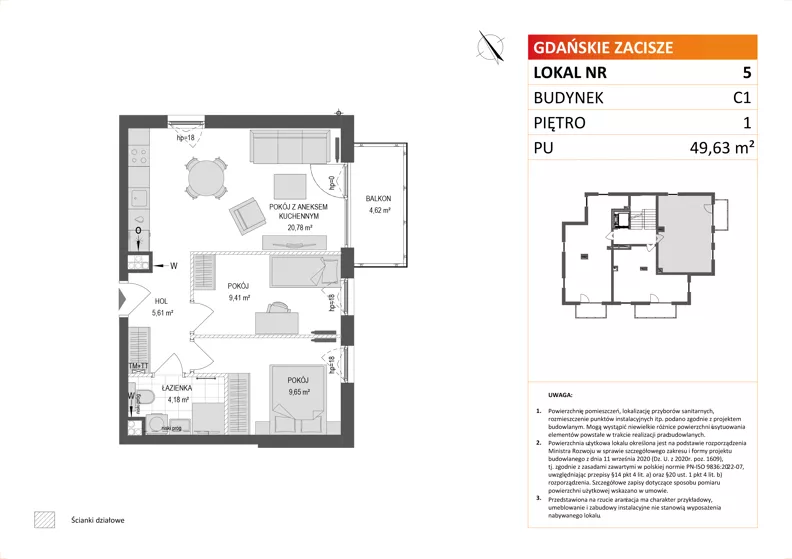 3 pokoje, mieszkanie 49,63 m², piętro 1, oferta nr C1/5, Gdańskie Zacisze, Gdańsk, Kokoszki, ul. Bysewska