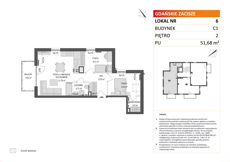 3 pokoje, mieszkanie 51,68 m², piętro 2, oferta nr C1/6, Gdańskie Zacisze, Gdańsk, Kokoszki, ul. Bysewska