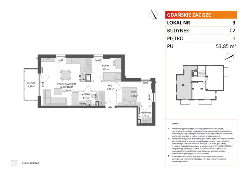 3 pokoje, mieszkanie 53,85 m², piętro 1, oferta nr C2/3, Gdańskie Zacisze, Gdańsk, Kokoszki, ul. Bysewska